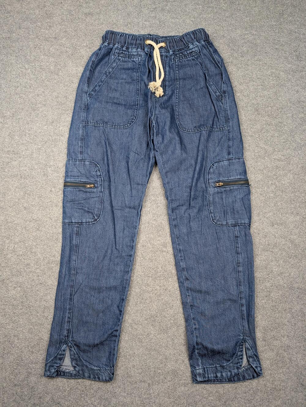 Pilcro Pants Womens XS Blue Denim Cargo Elastic Waist The Cottage Jogger Pockets